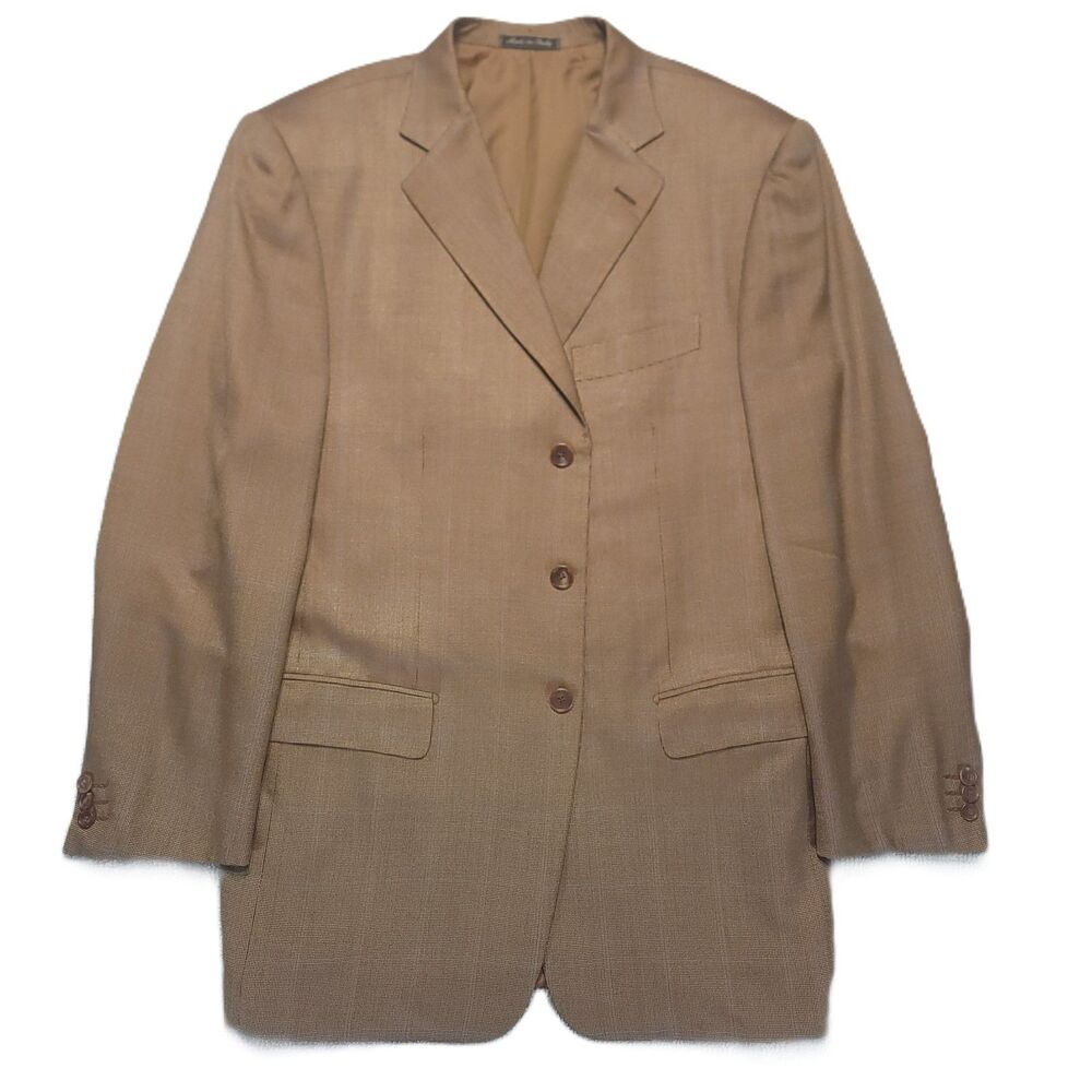 Pal Zileri E Thomas Italy Mens L (44L) Blazer Silk Wool Brown Plaid Sports Coat